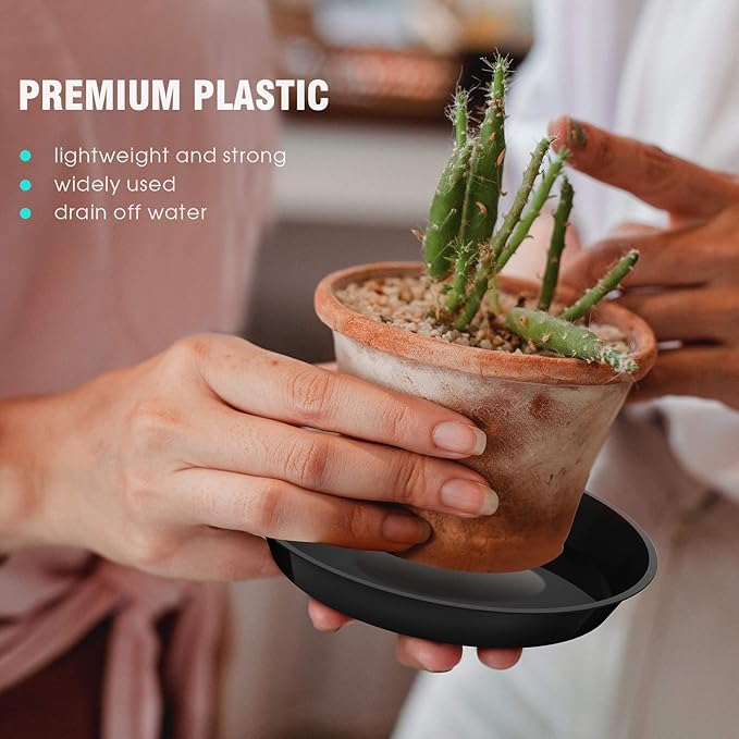 6 Pack Plant Saucer 4 6 8 10 12 14 16 18 20 22 Inch Plastic Plant Tray, Sturdy and Durable Flower Pot Container Accessories Plant Pot Saucers for Indoor and Outdoor (8 Inch, Black)