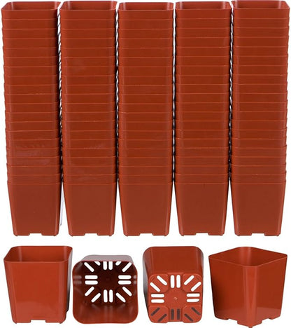 Pack of 2 Inch Plastic Flower Pots for Seedlings, or Succulents (100 Pots, Terracotta)