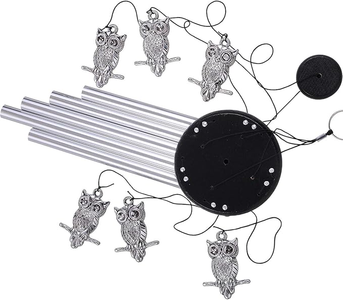 Owl Wind Chimes Outdoor/Indoor Decor - Memorial Wind Bells, Romantic Wind Catcher, Blessing Windchimes Gifts for Mom, Home, Balcony, Yard, Tree, Indoor, Festival Garden Decoration(5 Tubes, 6 Owls)