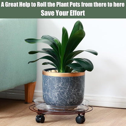 5 Packs 15.8 Inches Metal Plant Caddy with Wheels Extra-large Rolling Plant Stands Heavy-duty Wrought Iron Plant Roller Base Pot Movers Indoor Outdoor Plant Dolly with Casters Planter Tray Coaster