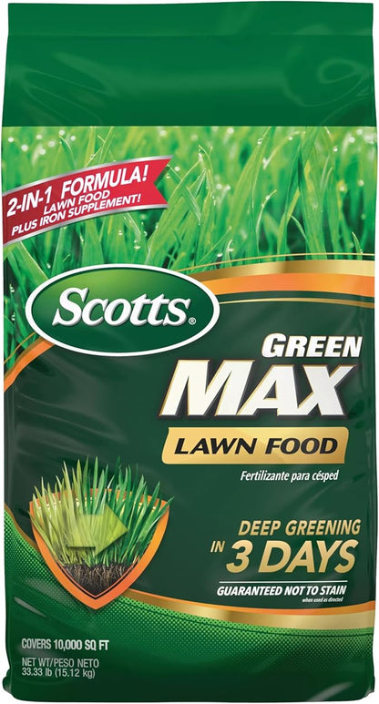 Scotts Green Max Lawn Food - Lawn Fertilizer for Grass Plus Iron Supplement, 10,000 sq. ft., 33.33 lbs.