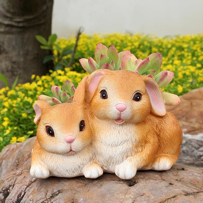Bunny Pot, Small Succulent Pots with Drainage, Cute Bunny Resin Succulent Planter Pots, Bunny Decor Planter Tiny Animal Planter Flower Pot for Plants Flower Cactus Garden Indoor Outdoor