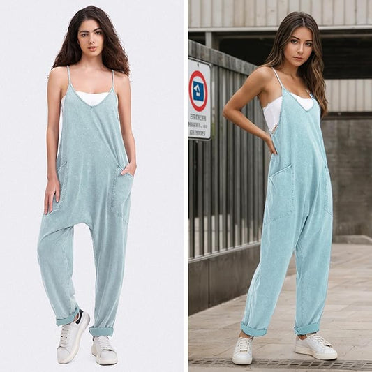 EXLURA Womens Casual Summer Jumpsuits 2026 Romper Bib Outfits Beach Vacation Denim Trendy Fashion Overalls with Pockets