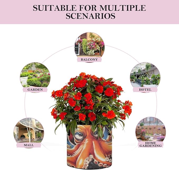 Fabric Plant Grow Bags Cute Octopus, 10Gallon Cloth Planting Pouch Flower Pot