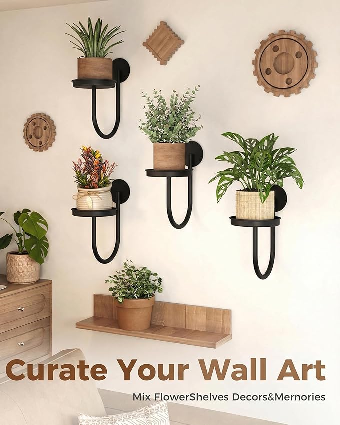 Leaf&lull Wall Plant Holder Planter with Wall Planters for Indoor Plants Plant Hanger Hanging Plant Holder Wall Hanging Decor 4 Pack Black