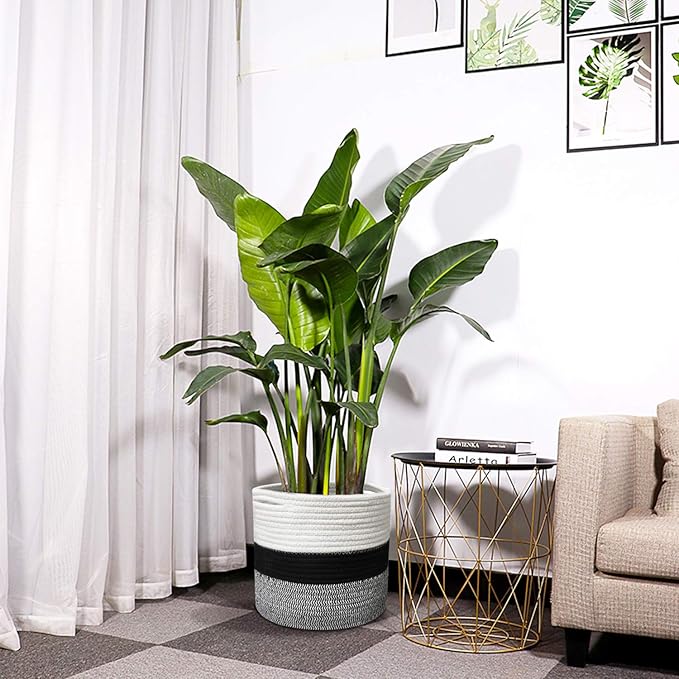 Indoor Planter Cover Woven Cotton Rope Flower Pot 11-inch Storage Organizer Basket Decorative Modern Home Accents