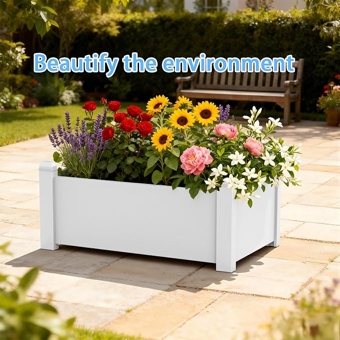 EasyUp Horticulture Garden Bed with Drainage Plug, Divisible Resin Planter Box for Backyard, Patio, Balcony, with 4 Legs(Ashen,30.04 * 17.72 * 12.6)