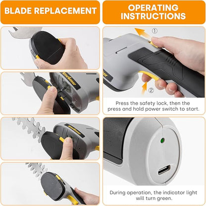 Enventor Cordless Hedge Trimmer and Grass Shear, 7.4V 2000mAh Lithium-ion Rechargeable Battery, 2-in-1 Handheld Electric Grass Trimmer, Small Hedge Cutter with 2 Interchangeable Blades