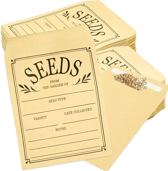 200Pcs Seed Envelopes, Seed Envelope Resealable Small Packets Brown Paper Seeds Envelopes with Printing, 3.1x4.7 Inch for Collection Flowers Seeds