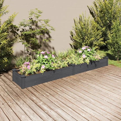 vidaXL Garden Raised Bed with Liner-Gray Solid Wood Fir Planter-Rectangular Outdoor Pot, Deep Bedding Area for Plant Growth, Decorative and Efficient