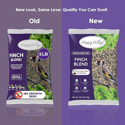 Happy Wings Finch Blend Bird Food - Mix of Sunflower Hearts/Kernels and Nyjer, 5 Pounds - No Grow Seed - For Wild Birds