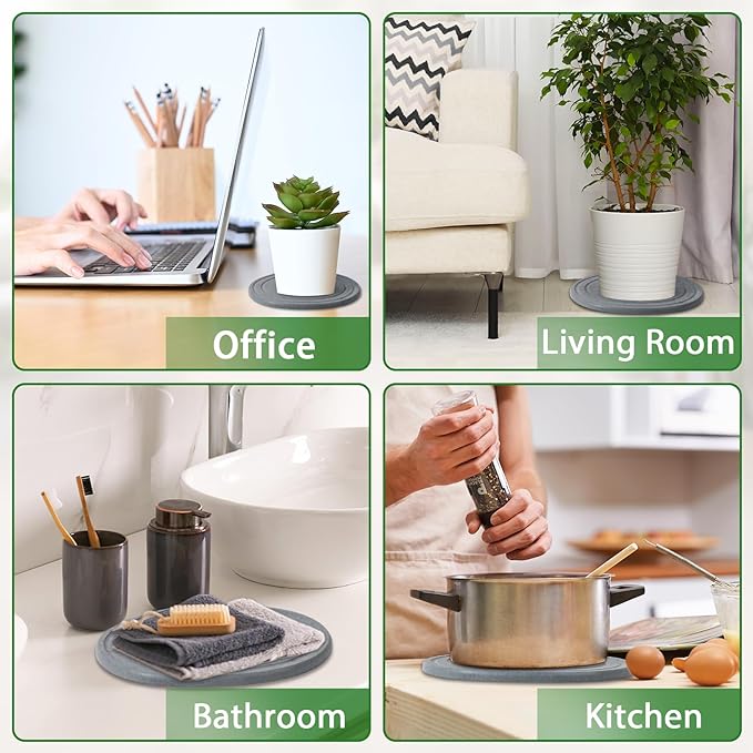 Plant Saucers for Indoors, 3 Pack 8" Quick Dry Diatomite Plant Drip Water Catcher Trays for Pots, Diatomaceous Earth Planter Drainage Saucers Plates to Catch Water for Flower and Plants, Stone Gray