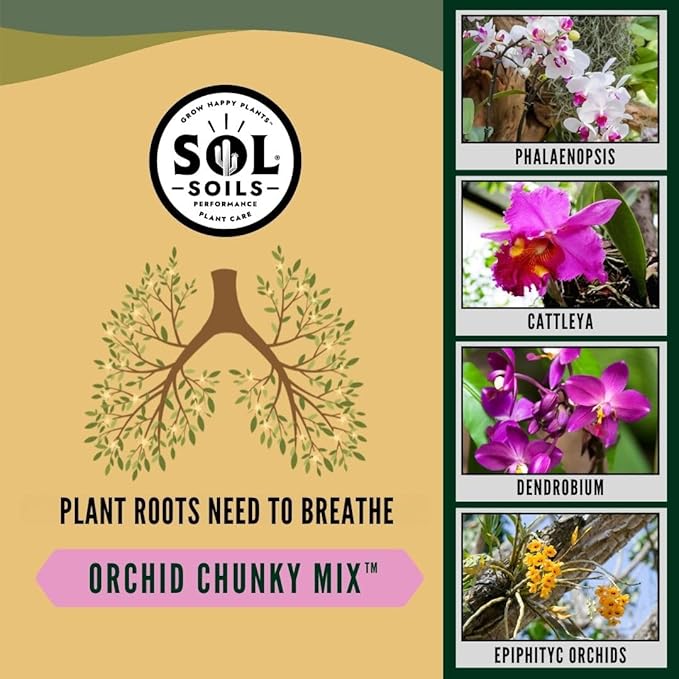 Sol Soils Chunky Orchid Potting Mix - 100% Peat-Free, Lightweight, and Aerated with Coconut Husk, Perlite & Recycled Forest Products for Fast Draining, Healthy Orchids - 1 Quart