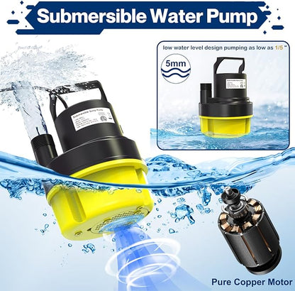AgiiMan 1/2HP Submersible Water Pump, 2200GPH Portable Sump Pump for Pool Draining, Pool Cover Pump with 25FT Power Cord for Basements, Pool, Fountains, Hot Tub, Garden, Yellow