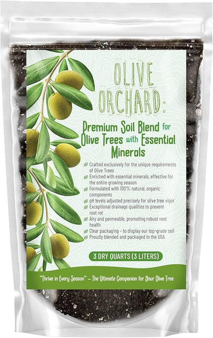 Organic Olive Tree Potting Mix – Fast-Draining, Nutrient-Rich Soil for Indoor & Outdoor Olive Trees – Mediterranean Plant Care – Long-Lasting Formula (2 QUARTS)