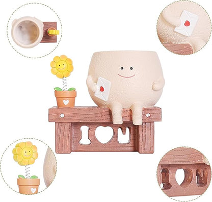 NINIPAPA Funny Face Flower Pots Cute Plant Pot Smiley Planter, Sunflower Pot for Indoor Plants, Unique Succulent Cactus Happy Head Planters, Plant Gifts for Mom Lover on Birthday Christmas ﻿