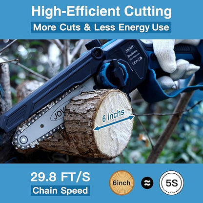 Mini Chainsaw Cordless Compatible for Jovant Batteries (No Battery), Electric Chainsaw with Logging Wedge For Tree Trimming Wood Cutting (2 Chains) (Tools Only)