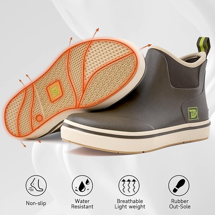 Trudave Mens Deck Boots, Waterproof Rubber Fishing Rain Boots, Anti-slip Short Ankle Shoes for Outdoor Fishing, Boating, Size 5-14