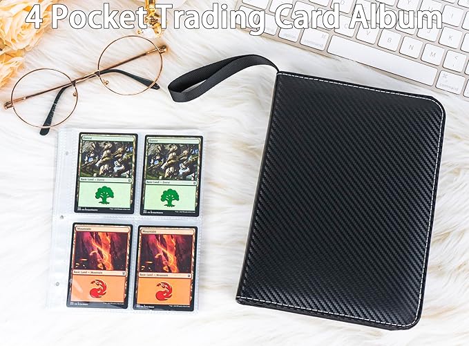 4 Pocket Trading Card Collection Book, Binder Card Album with 400 Pockets Game Card Sleeves, Binder Card Organizer for MTG, TCG, and Baseball Cards Protection and Storage