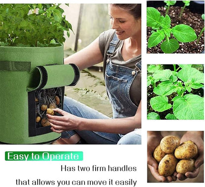 2 Pack 7 Gallon Potato Grow Bags, Planter Bag Heavy Duty, Thickened Growing Bags Garden Vegetable Planter with Handles & Large Harvest Window