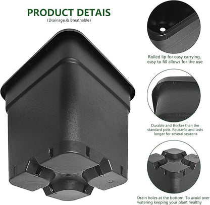 10-Pack 5 Gallon Square Planter Nursery Pots, Flower Plant Container Injection Molded Plastic Nursery Pots Gardening Pots for Indoor Outdoor Vegetables, Succulents, Black