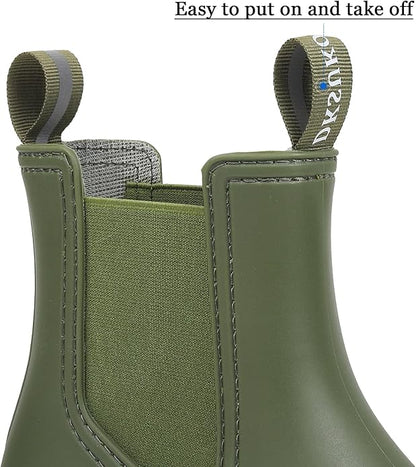 DKSUKO Rain Boots Women Waterproof Chelsea Boots Ankle Garden Shoes for Ladies Rubber Short Rainboots with Removable Comfort Insole for Outdoor Work Deck Mud Boots