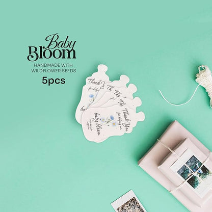 Shaped Seed Paper – 5Pcs Blue Shower Favors for Guests with Wildflower Seeds, Writable & Plantable, Shower Favor Gifts for Guest