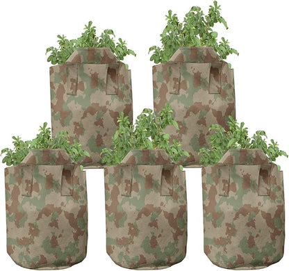 Ambesonne Norwegian Grow Bags 5-Pack, Folk Art Colorful Hues, Heavyduty Fabric Pots with Handles for Plants, Aqua Green