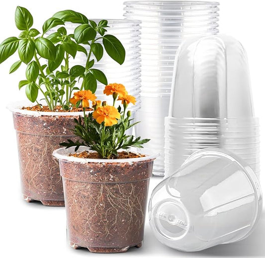 6 Inch Clear Nursery Pots with Humidity Dome, 30 Pack Reusable Seed Starter Pot with Drainage Holes, Transparent Plastic Plant Seedling Pots for Propagation Indoor Plants Outdoor Gardening