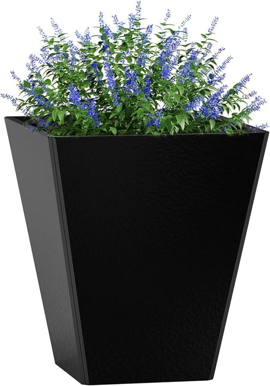 14 Inch Black Tall Planters for Outdoor Plants, Large Metal Taper Plant Pot with Drainage Hole for Garden Patio Front Door