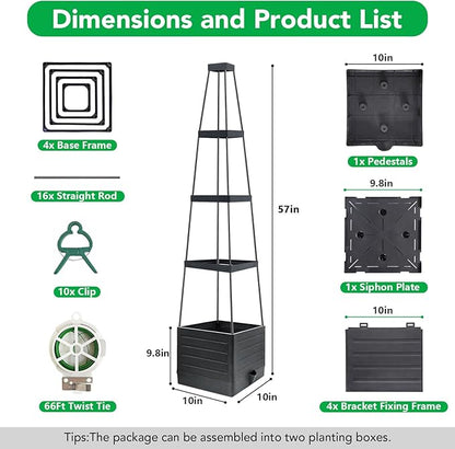 2 Pack Raised Garden Bed Planter Box with Trellis, 57" Self-Watering Tomato Planter with Trellis, Tomato Cage Plant Support for Climbing Plants Vegetable Vine Flowers Patio Outdoor Indoor