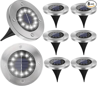 8 Pack Solar Ground Lights, Modern Outdoor Waterproof LED Landscape Lights, Cold Color, 12 LEDs Each, Pathway, Yard, Garden, Patio, Deck, Driveway, Lawn