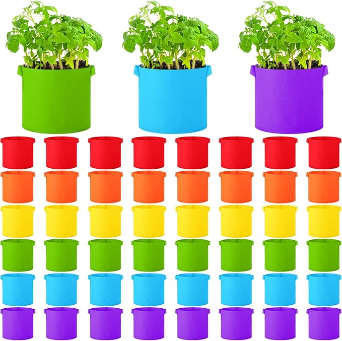 48 Pcs Multicolor Plant Grow Bags Large Grow Bags Fabric Planter Thickened Non Woven Fabric Pots with Handles for Indoor Outdoor Garden Planting Seeds Flower, 6 Colors (3 Gallon)