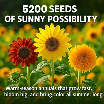 NatureZ Edge 5200+ Sunflower Seeds for Planting Bulk Variety Pack, Get More Sunflower Seeds to Plant, from Dwarf Sunflowers to Giant Sunflower Seeds, Includes Mammoth Sunflower Seeds, Non-GMO