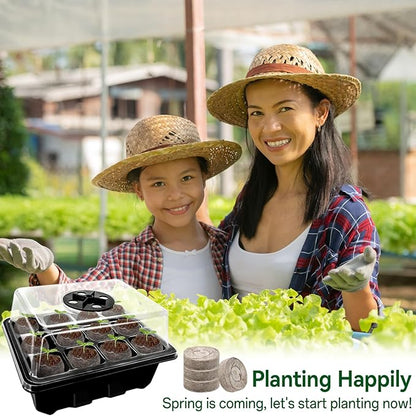 Halatool 8 Pack Seed Starter Tray with 100 PCS Peat Pellets, 96 Cells Black Plant Germination Trays for Organic Seed Starter Soil Pods for Planting Vegetables Plants Flowers Herbs - Starting Seeds Kit