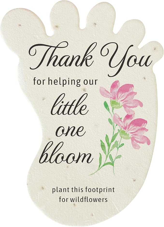 Footprint-Shaped Seed Paper – 12 pcs Pink Shower Favors for Guests with Wildflower Seeds, Writable & Plantable, Gender Reveal, Birthday Gifts for Guest