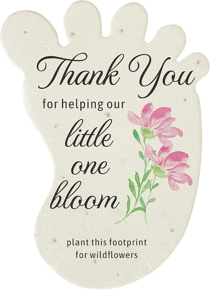 Footprint-Shaped Seed Paper – 12 pcs Pink Shower Favors for Guests with Wildflower Seeds, Writable & Plantable, Gender Reveal, Birthday Gifts for Guest