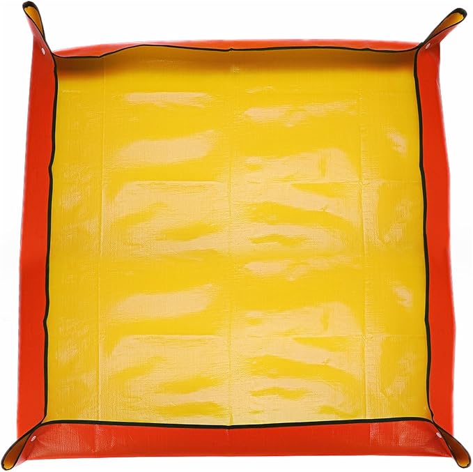 HARFINGTON Repotting Mat 39.4" x 39.4" PE Cloth Waterproof Plant Repotting Mat Foldable Portable Gardening Potting Tray with Plastic Buckle for Indoor Plant Change Soil Watering, Yellow
