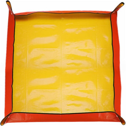 HARFINGTON Repotting Mat 39.4" x 39.4" PE Cloth Waterproof Plant Repotting Mat Foldable Portable Gardening Potting Tray with Plastic Buckle for Indoor Plant Change Soil Watering, Yellow