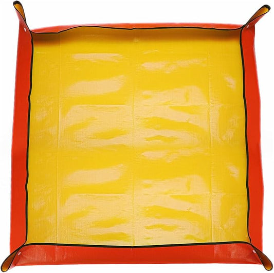 HARFINGTON Repotting Mat 39.4" x 39.4" PE Cloth Waterproof Plant Repotting Mat Foldable Portable Gardening Potting Tray with Plastic Buckle for Indoor Plant Change Soil Watering, Yellow