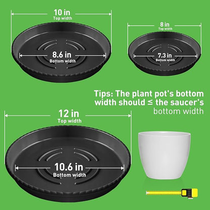 MUDEELA 18 Pack Plant Saucers for Indoor & Outdoor of 8 Inch & 10 Inch & 12 Inch, Durable Plastic Round Plant Tray Dish Plate to Catch Water for Plant & Flower Pot, No Hole, Thicker, Deeper, Black