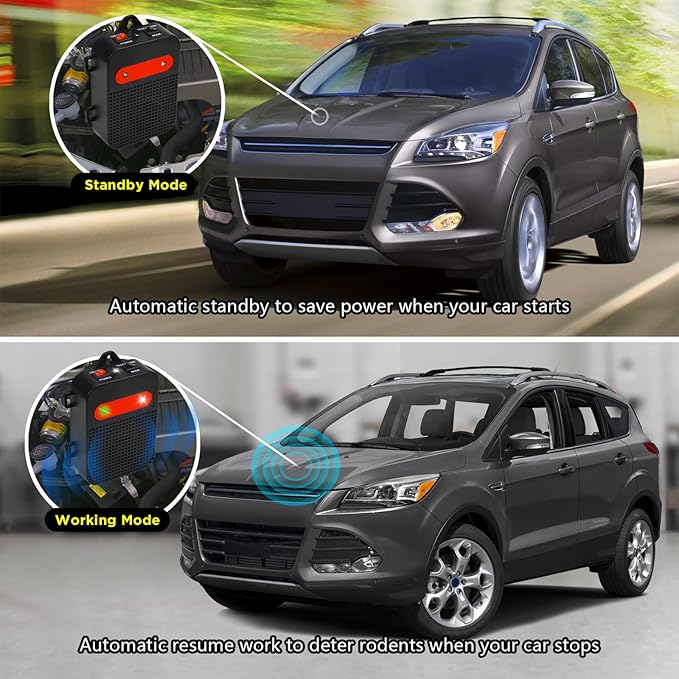 Ultrasonic Rodent Repellent Under Hood Battery Operated Pest Repeller with Strobe Lights, Humane Mouse Deterrent for Car Engines, Garage – Prevents Nesting & Wire Damage, 2 Pack