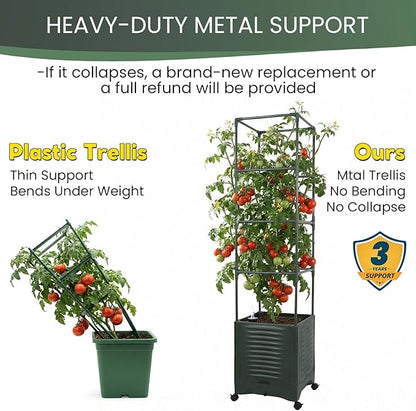 Tomato Planter Pot Tomato Box Raised Garden Bed 56.5" Tall Self-Watering and Water Indicator Planter for Tomato Outdoor Indoor Metal Trellis for Climbing Plants Large Reservoir-1 planter-not 2
