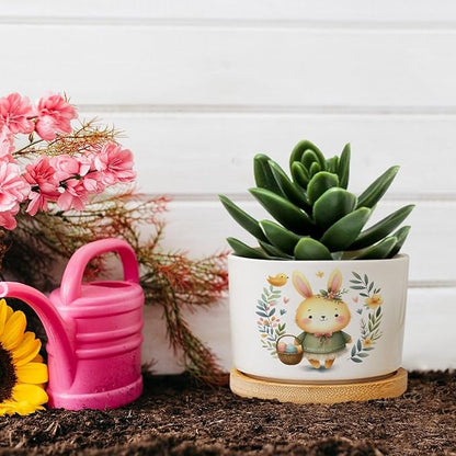 DreamAutumn Easter Bunny Rabbit Ceramic Planters Ceramic Pots with Saucers Orchid Pots for Plants Succulents Pots Office Desk Garden Balconys New Home Decor,Gifts for Mom Mother Grandmother