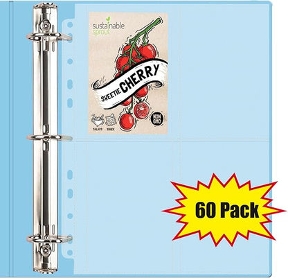 60 Pack 240 Pockets Seed Packet Sleeves, Garden Seed Storage Organizer Pages for 3 Ring Binder, Slot Size 3.5"x 5", Sleeves for Seed Protector Holder Container, Postcards Photos Cards