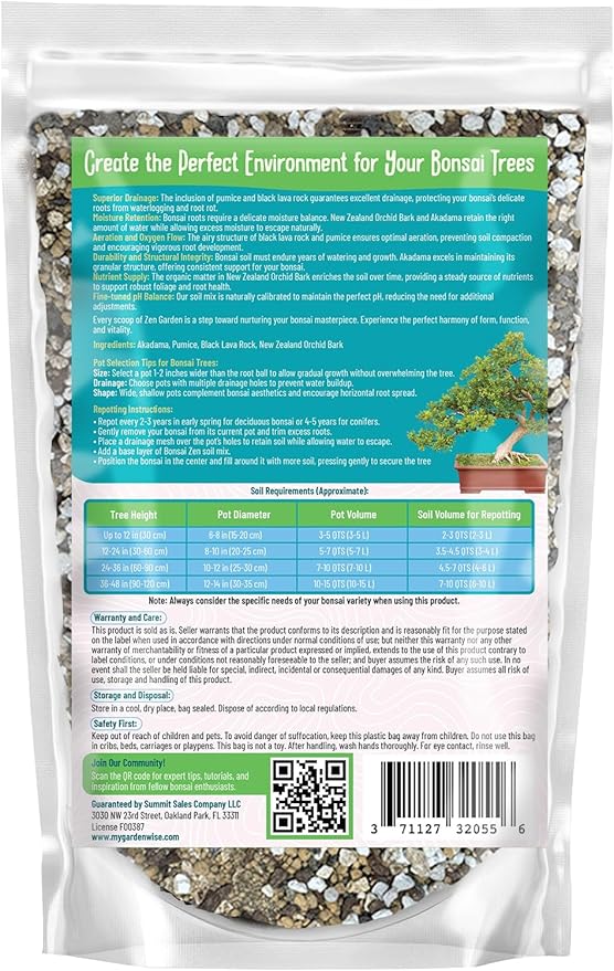 Zen Garden Bonsai Soil Mix – Fast-Draining & Organic for Junipers, Pines, and Drought-Tolerant Bonsai Trees – Handcrafted in The USA with Japanese Akadama & Pumice (1 Quart)