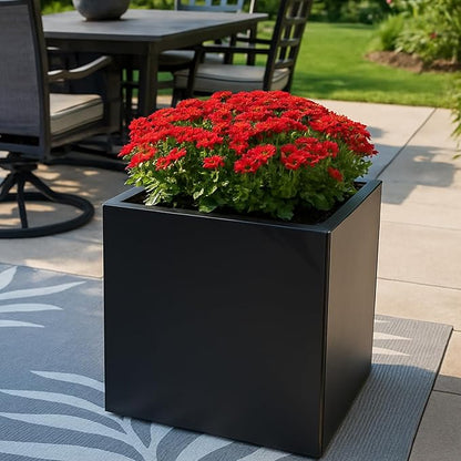 Tall Rectangular Removable Planter for Indoor or Outdoor Terraces, Porches, Durable All Weather, Garden, Modern Design, for Plants, Flowers(Cube)