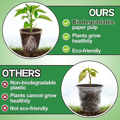 Cosweet 3.2" Biodegradable Peat Pots with Drainage Holes - 50 Pcs Thickened Round Plant Pots, Seedling Starters Kit with 100 Plant Markers for Seed Germination