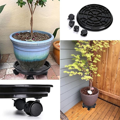 2Pcs Plant Caddy,Planter Pot Mover, Plant Pot Pallet Dolly Caster with Universal Wheels, Round Movable Planter Dolly Trolley Tray Pallet Outdoor Indoor Tree Flower Stand Planter (11.8 inch+2pcs+black)