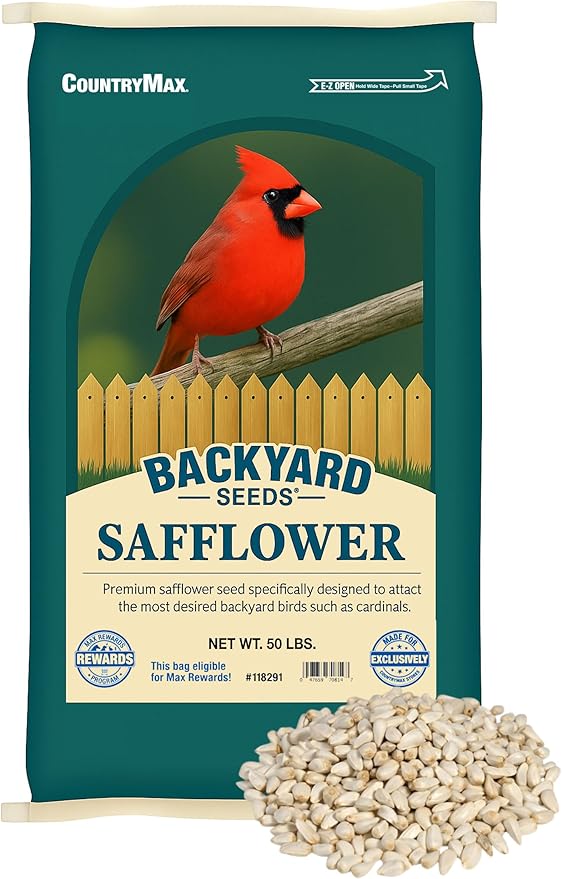 CountryMax Backyard Seeds Safflower for Birds 50lbs - Premium Cardinal Bird Seed for Outside Feeders, Large Bulk Bag of Wild Bird Food